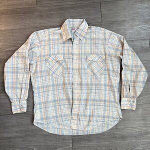 Vtg 70s Levi's Plaid Button-Up Shirt Cotton Blend Long Sleeve Western Retro XL